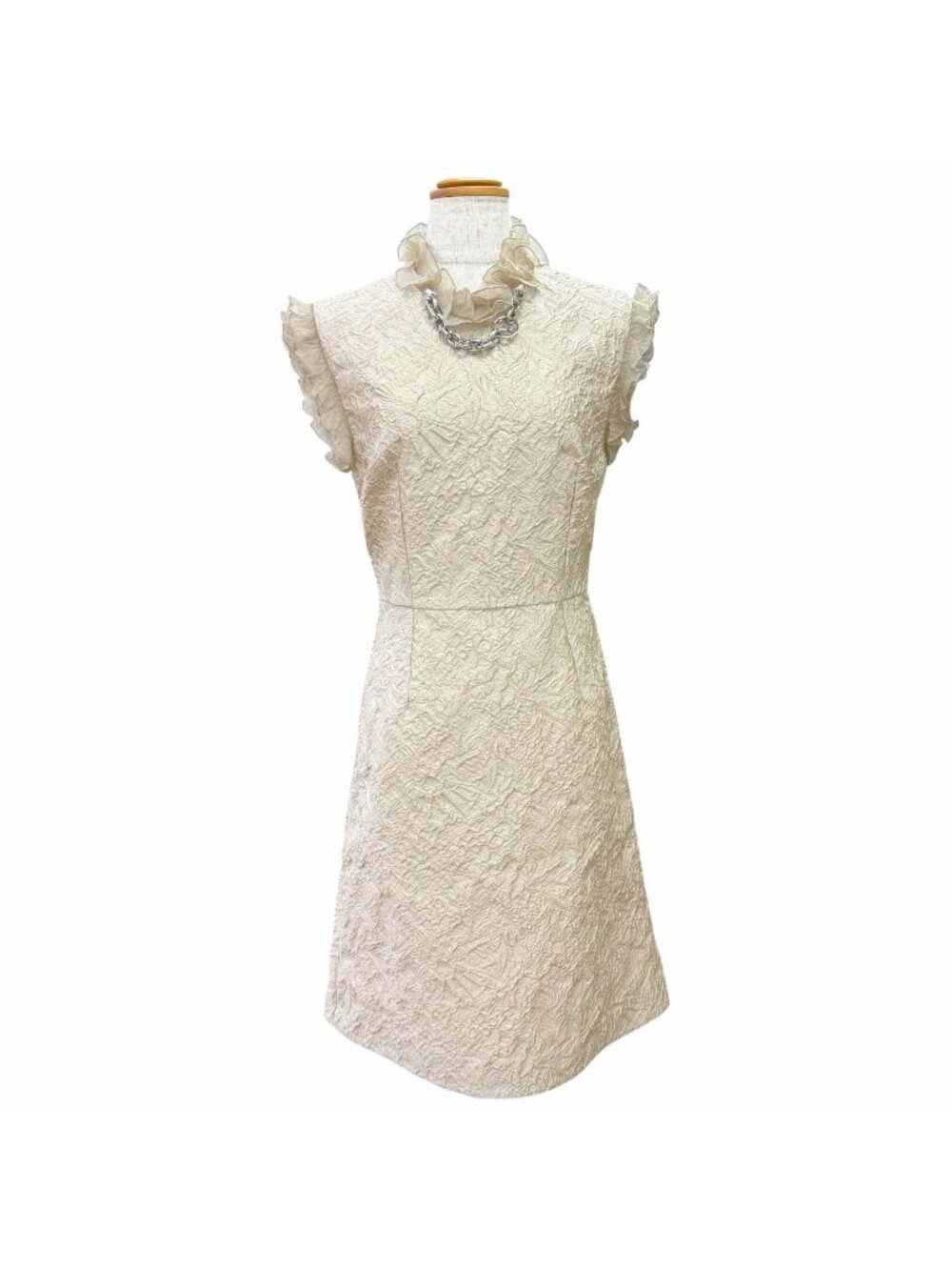 Louis Vuitton Review LV Circle with Chain Frill Jacquard Dress Beige 34